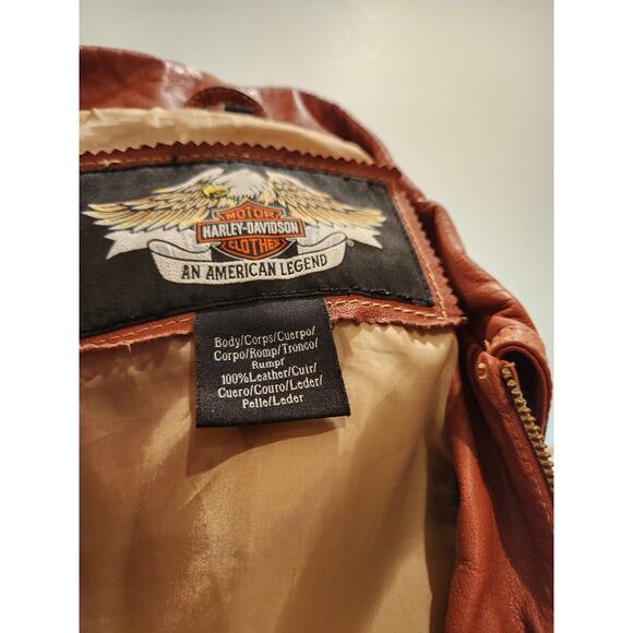 Harley-Davidson Women's Leather Jacket Brown‎ Beaded Wings Size L Vintage 2006 - Picture 9 of 10